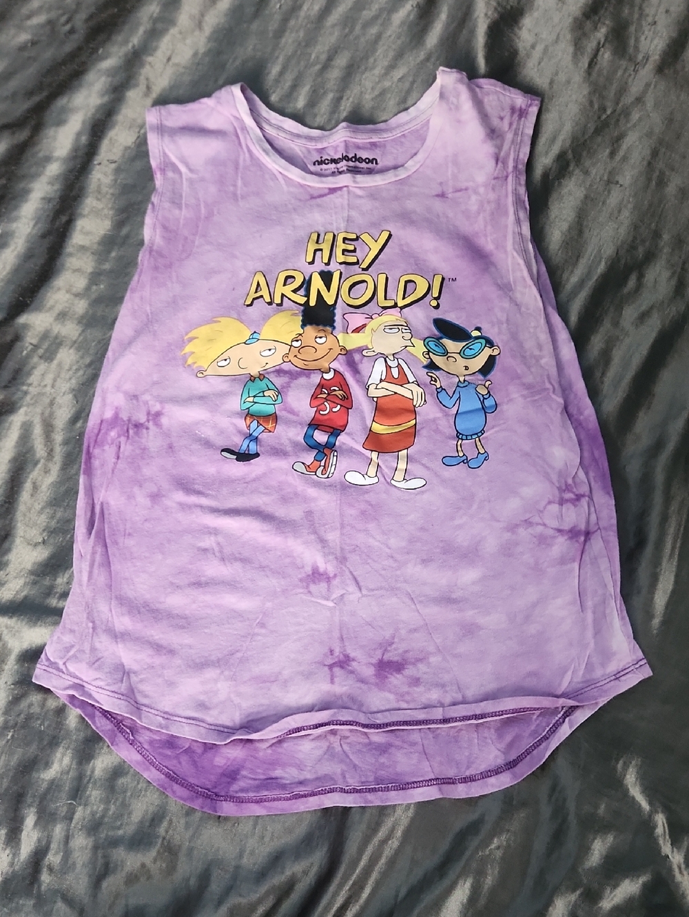 Nickelodeon Hey Arnold! Purple Tie-Dye Tank Top with Character Graphic
